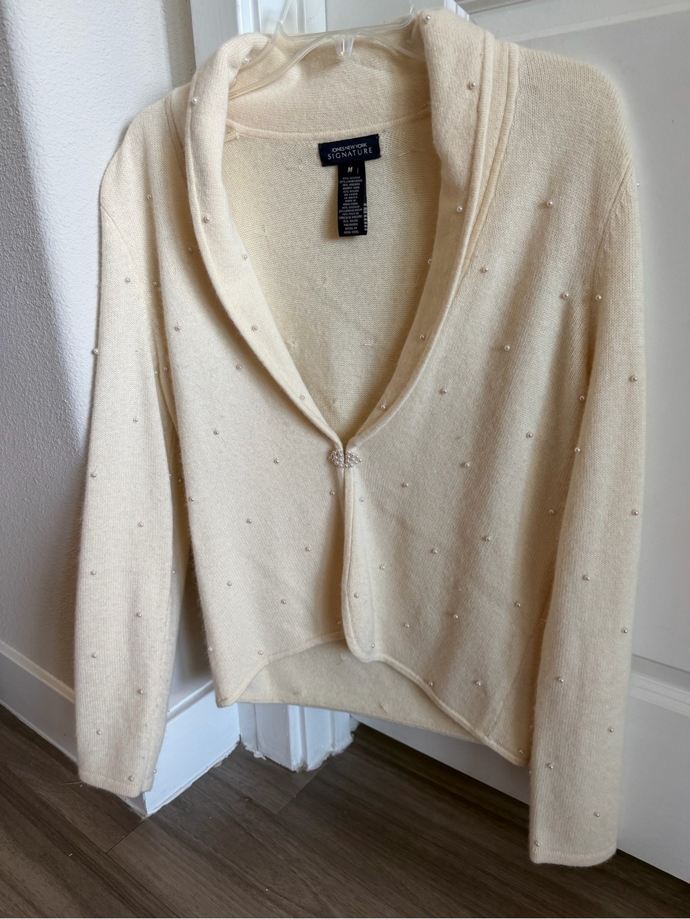 Cream Pearl Shawl Collar Sweater